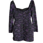 Amur Giulia Black Purple Pleated Floral Print Long Sleeve Mini Dress Size 4 Photo 12