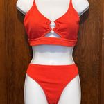 Aerie NWT Scoop Circle Top Crinkle Bikini Bottom XXL Coral Resort Red Photo 0