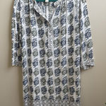 Ann Taylor LOFT S Blue Green Boho Floral Sheath Henley Shirt Dress Size L Photo 0