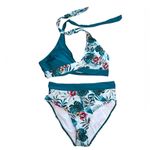 Ai’mage Tropical Print‎ Bikini front tie halter top medium Green Photo 1