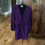 Saylor  Holliday Metallic Faux Wrap Mini Dress S Purple Vneck Glitter Party Photo 6