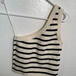 Bershka One Shoulder Contrast Piping Knitted Top Ecru Black M Photo 8