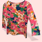 Talbots Cute pinky floral tropical stretch 3/4 sleeve top boho coastal cheery Photo 0