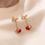 Crystal Love Heart Dangle Drop Earrings for Women Gold Photo 2