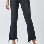 Risen Wide Ankle Flare Jeans Black 38”x28” Mid Rise Distressed Raw Hem‎ Stretch Size undefined Photo 0