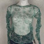 ZARA Floral Sheer Top Long Sleeve Ruched Retro Photo 0
