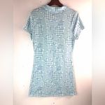 SO  XL Wavy Checkerboard Ruched Front Button Down Tee Mini Dress in  Light Blue Photo 5