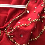 Red bodycon short dress w/mirrors and gold beads S Photo 3