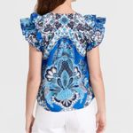 Love the Label Poppy Blue Print Top size XS Flutter Short Sleeve Tassel Ties NWT Photo 1