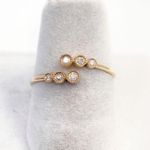 14K solid yellow gold dainty milgrain set six diamond bypass ring Photo 3