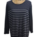kim rogers Perfectly Soft 3X Top Black White Stripe Polka Dot Long Sleeve Photo 0