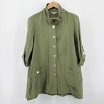 John Mark  Olive Green Textured Button Front Shirt Tunic Top Size Small Roll Tab Photo 1