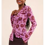 Free People  Lucky Shirtee Floral Shirt Lavender Sheer Mesh Retro Y2K 70s Large Photo 11