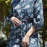 Apiece Apart Sabine Blue Floral Paisley Print Silk Cotton Mini Dress Photo 0
