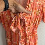 Shore Playsuit Romper Orange Floral Deep V Pockets Short Sleeve Vacation Cruise Photo 3