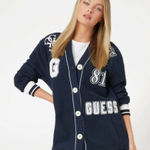 Guess NWT Eco 81 Patch Varsity Cardigan Navy Blue Oversized Patches Y2K XL Photo 0