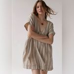 Urban Outfitters  Serendipity Neutral Linen V-Neck Babydoll‎ Dress Size Medium Photo 2