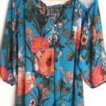 Anthropologie Figueroa & Flower Sheer Floral V-neck Long-sleeved sheer Blouse size medium boho Photo 1