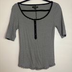 J.Crew  Striped Ribbed Top Henley Style 3/4 Sleeve‎ Black White Size M Photo 0