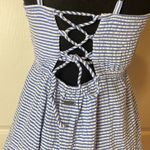 BLUE MINI STRIPE NAUTICAL LACE UP BACK TIERED CAMI DRESS Size M Photo 2