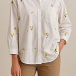 Anthropologie Maeve by  Embroidered Floral Button-Down Shirt White Yellow Size L Photo 0
