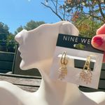Nine West  gold tone flower leaves crystal Earrings loops ears of wheat drops Photo 3
