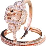 Zales Elegant 18K Rose Gold Filled Morganite Ring Engagement Bridal Women Jewelry Set Photo 5