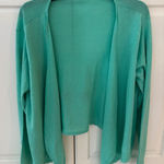 J.Jill  Women's‎ Large L Open Front Cardigan Knit Sweater Teal Green Linen Blend Photo 0