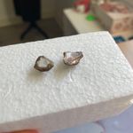 Raw Crystal Stud Earrings Gold Accent‎ Minimalist Unique Oyster Southern Charm White Photo 1