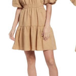 Madewell  Dress Women's Size M Tan Brown Short Sleeve Tiered Mini Button‎ Back Photo 0