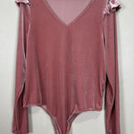 Celebrity Pink Velvet Bodysuit Women XXL Soft Glam V-Neck Ruffle Sleeve Romantic Photo 0