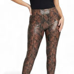 Commando Faux Leather Leggings Womens L Brown Snakeskin High Rise Stretch Shiny Photo 0