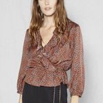 Outerknown  Rhiannon cinnamon Brown floral wrap top organic cotton blend Small Photo 0