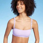 Xhilaration Ribbed Lilac Purple Daisy Bikini Top Bandeau Medium Coquette Beach Photo 0