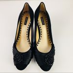 Alex Marie Black Suede Embellished Pump Wedges Sz 8.5 Photo 4