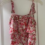 SheIn Pink Floral Ruffle Tank Top Photo 1