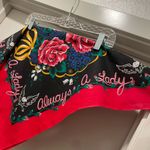 American Vintage VTG "Always a Lady" Black & Red Multicolor Rose Floral Print Bandana Crop Top Photo 6