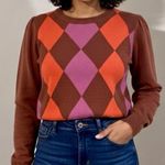 TWINKLE BY WENLAN Brown/Purple/Red Cropped Argyle Wool French Bulldog Sweater SM Brown Photo 0