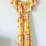 Pink Lily  Ruffle Neckline Maxi Dress in Yellow Floral - Size L Photo 3
