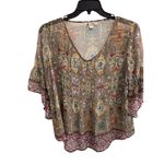 Unity World Wear Boho Paisley Kimono Sleeve Blouse Top Multicolor M Brown Size M Photo 1