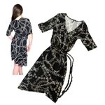 Daisy Fuentes  Womens Small Chain DRESS Black Taupe White Belt V Neck Mob Wife Photo 8