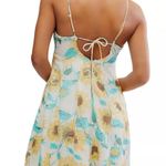 Free People Altura Floral Sunflower Print Babydoll Mini Linen Blend Dress, Size L 12-14 Photo 2
