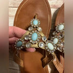Yellow Box  Sandals Size 8 Brown Turquoise Blingy Photo 1