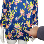 Caribbean Joe Women's Large Blue Floral Blouse 3/4 Sleeves Tie Detail NWT Cruise Photo 3