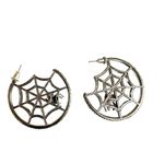 Spiderweb Hoop Earrings with Black Rhinestone Spiders Silver Photo 3