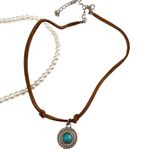 Western Bohemian Faux Leather Stone Choker Necklaces Pearl Elastic Choker Bundle Photo 3