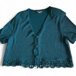Vintage 90s Sharade Teal Cropped Cardigan Photo 2