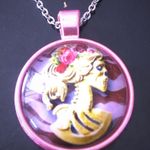 Skeleton Cameo Glass Pendant Pink Photo 0