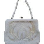 Handmade Vintage White Beaded Purse  Korea Kiss Lock Handled Clutch Cocktail Luxe Photo 0