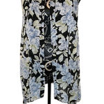 Umgee Floral Print Open Front Vest Sleeveless Sheer Black Blue Summer Photo 0